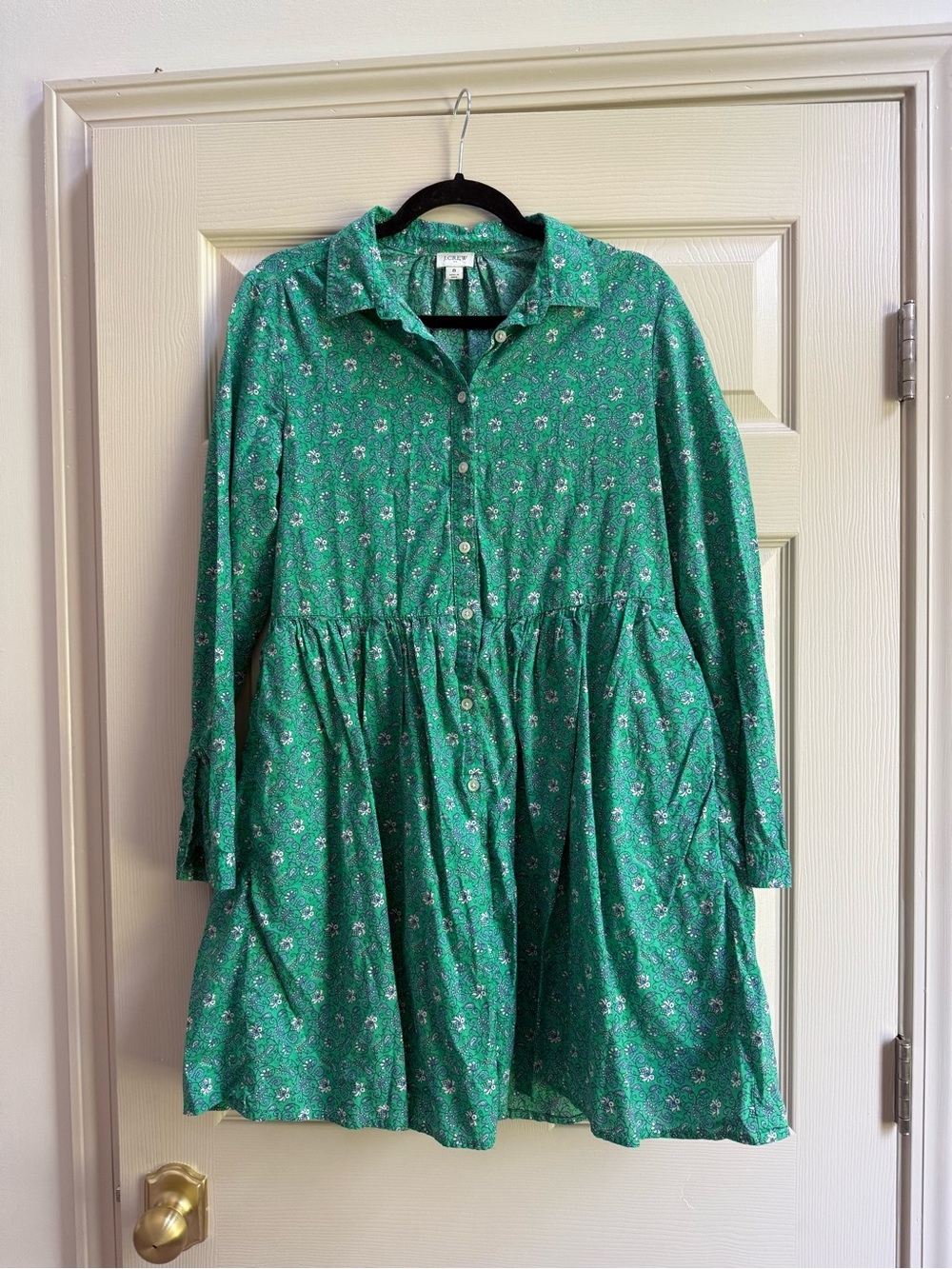 J. Crew Green Floral Button-Front Shirt Dress